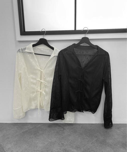 LVEU.(ラブユ.)の「【LVEU.】フロントリボンシアーシャツ / トップス シャツ リボン シアー シースルー レース ストレッチ ベルスリーブ ブラック ホワイト ZOZOTOWN限定(シャツ/ブラウス・レディース・ブラック/ホワイト・FREE)」の21枚目の写真