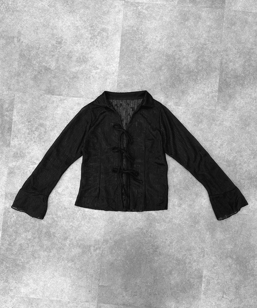 LVEU.(ラブユ.)の「【LVEU.】フロントリボンシアーシャツ / トップス シャツ リボン シアー シースルー レース ストレッチ ベルスリーブ ブラック ホワイト ZOZOTOWN限定(シャツ/ブラウス・レディース・ブラック/ホワイト・FREE)」の22枚目の写真