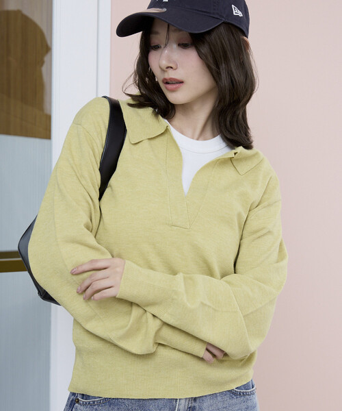 PUBLUX(パブリュクス)の「PUBLUX/パブリュクス スキッパーニットプルオーバー 限定展開(ニット/セーター・レディース・ナチュラル/チャコールグレー/イエロー/グレー・フリ-)」の4枚目の写真