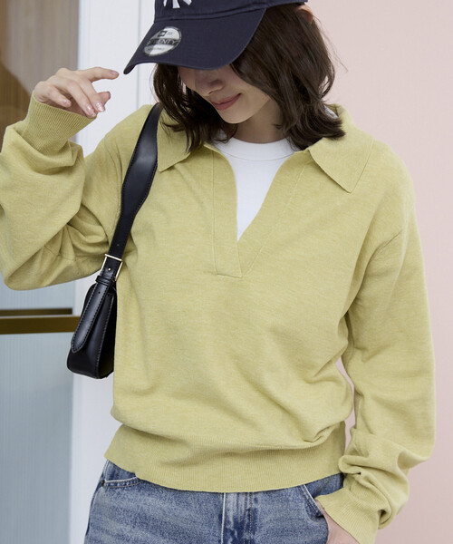 PUBLUX(パブリュクス)の「PUBLUX/パブリュクス スキッパーニットプルオーバー 限定展開(ニット/セーター・レディース・ナチュラル/チャコールグレー/イエロー/グレー・フリ-)」の19枚目の写真