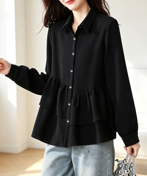 ONEP STAR(ワンピスター)の「アシンメトリーティアードフリル長袖シャツ(シャツ/ブラウス・レディース・ブラック・X-LARGE/LARGE)」の3枚目の写真