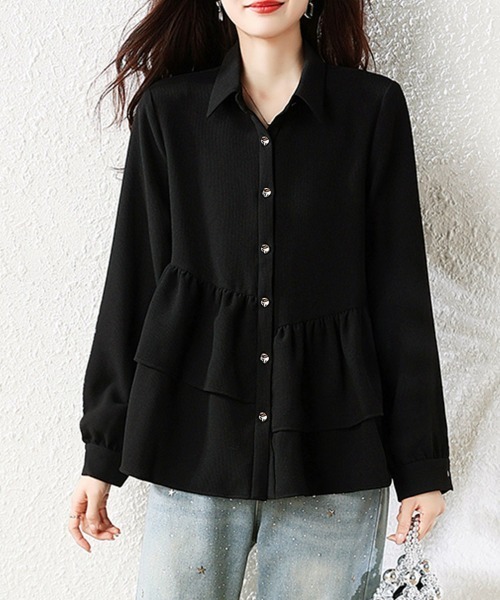 ONEP STAR(ワンピスター)の「アシンメトリーティアードフリル長袖シャツ(シャツ/ブラウス・レディース・ブラック・X-LARGE/LARGE)」の4枚目の写真
