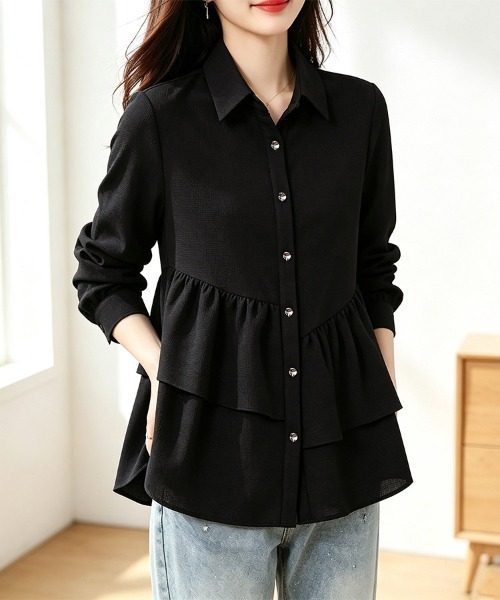 ONEP STAR(ワンピスター)の「アシンメトリーティアードフリル長袖シャツ(シャツ/ブラウス・レディース・ブラック・X-LARGE/LARGE)」の8枚目の写真
