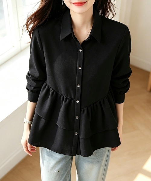 ONEP STAR(ワンピスター)の「アシンメトリーティアードフリル長袖シャツ(シャツ/ブラウス・レディース・ブラック・X-LARGE/LARGE)」の9枚目の写真