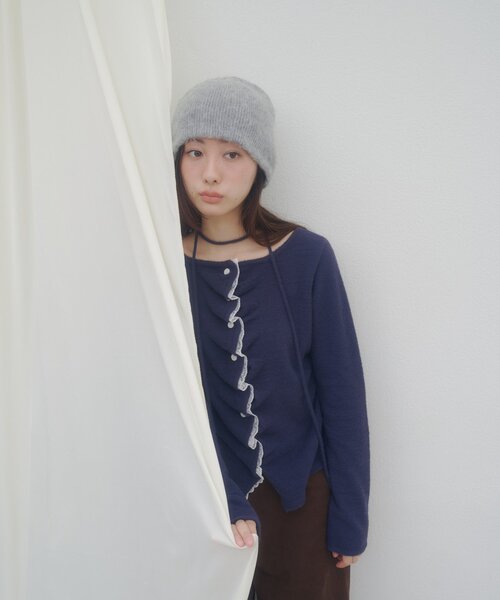 DISCOAT（ディスコート）の「【umm.】チョーカー付きドレープミニシャギープルオーバー（ニット/セーター・レディース・ブラウン/ネイビー/パープル/ミント/アイボリー・FREE）」の20枚目の写真