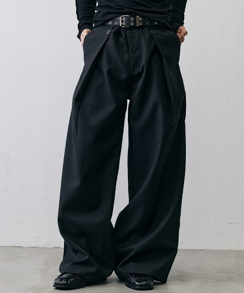 Shoowtime（ショウタイム）の「Military In-Tuck Wide Slacks / ミリタリー インタック ワイドスラックス（スラックス・メンズ・ブラック・X-LARGE/MEDIUM/SMALL）」の3枚目の写真