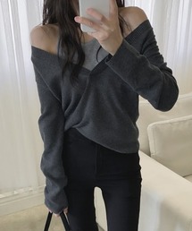 YUGA_YGMC　　Korean-style Halter-neck style layered knit top