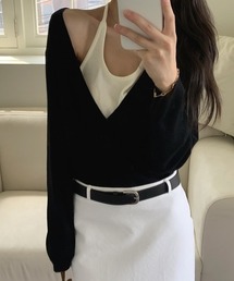 YUGA_YGMC Korean-style Halter-neck style layered knit top