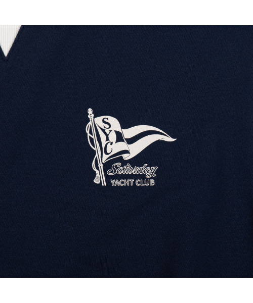 SATURDAY LEISURE CLUB(サタデーレジャークラブ)の「SATURDAY YACHT CLUB ロゴ レジャー スウェットシャツ(ユニセックス) - ダークネイビー&アイボリー(スウェット・レディース・その他・MEDIUM/LARGE/X-LARGE)」の5枚目の写真