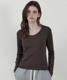ソフトスクープネック長袖Tシャツ_BROWN(WB6TP46)