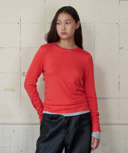 MOODBETTER(ムード ベター)の「BASIC COLOR LONG SLEEVE RED(Tシャツ/カットソー・レディース・その他・FREE)」の1枚目の写真