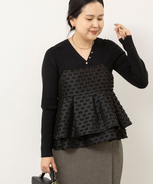 NOLLEY’S Sophi(ノーリーズソフィ)の「ウォッシャブルドットカットジャガードキャミブラウス(キャミソール・レディース・ブラック/オフホワイト・38)」の8枚目の写真