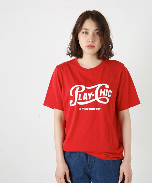 MOUSSY（マウジー）の「PLAY CHIC TSJ（Tシャツ/カットソー・レディース・ホワイト/ライトブラック/レッド/ネイビー・FREE）」の4枚目の写真