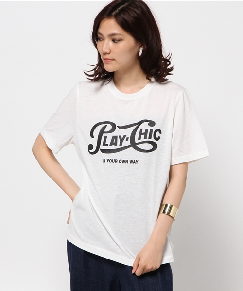 MOUSSY（マウジー）の「PLAY CHIC TSJ（Tシャツ/カットソー・レディース・ホワイト/ライトブラック/レッド/ネイビー・FREE）」の14枚目の写真