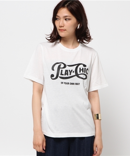 MOUSSY（マウジー）の「PLAY CHIC TSJ（Tシャツ/カットソー・レディース・ホワイト/ライトブラック/レッド/ネイビー・FREE）」の5枚目の写真