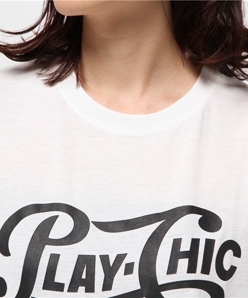 MOUSSY（マウジー）の「PLAY CHIC TSJ（Tシャツ/カットソー・レディース・ホワイト/ライトブラック/レッド/ネイビー・FREE）」の8枚目の写真