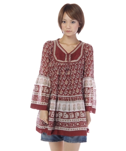 CIAOPANIC（チャオパニック）の「インド綿ＴＵ（チュニック・レディース・パープル/エンジ/グレー・FREE）」の3枚目の写真