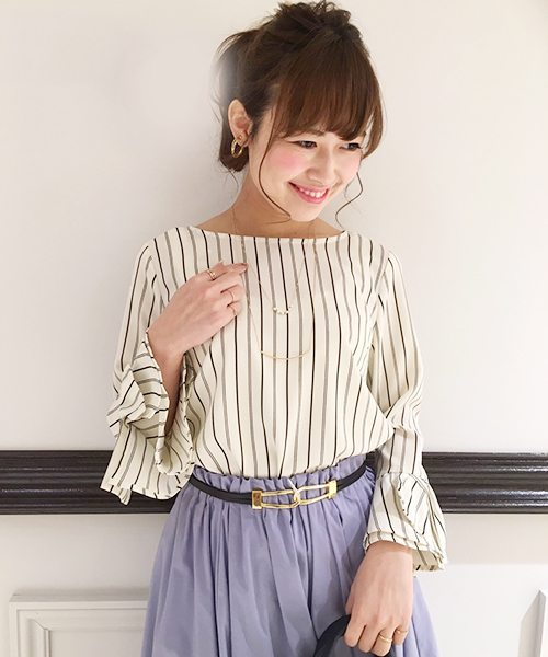 laboratory work（ラボラトリーワーク）の「ストレッチ 袖リボン切替ブラウス（シャツ/ブラウス・レディース・ホワイト系その他/パープル系その他/ネイビー・MEDIUM）」の2枚目の写真