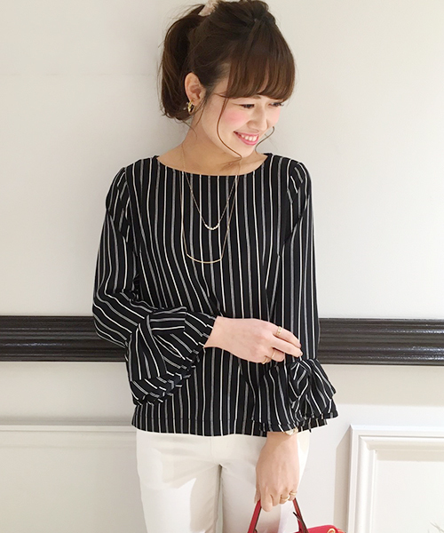 laboratory work（ラボラトリーワーク）の「ストレッチ 袖リボン切替ブラウス（シャツ/ブラウス・レディース・ホワイト系その他/パープル系その他/ネイビー・MEDIUM）」の3枚目の写真