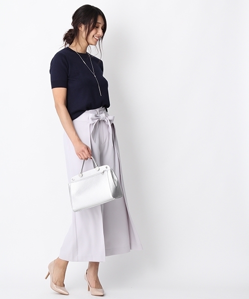 Andemiu（アンデミュウ）の「ウエストリボンフレアワイドパンツ757574（その他パンツ・レディース・ライトグレー/ピンク・SMALL/MEDIUM）」の5枚目の写真