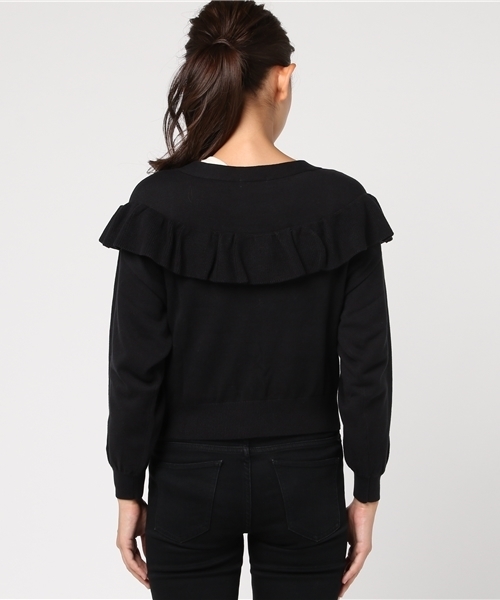 earth music&ecology（アースミュージックアンドエコロジー）の「ラッフルショートニットカーディガン（カーディガン/ボレロ・レディース・ライトグレー/ブラック/バーガンディー/ライトベージュ・FREE）」の9枚目の写真