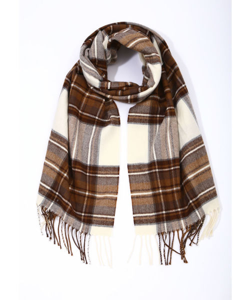 NATURAL BEAUTY BASIC（ナチュラルビューティーベーシック）の「ワイドトラディショナルチェックマフラー（ストール/ショール・レディース・ホワイト系その他/レッド/ネイビー・ﾌﾘ-）」の2枚目の写真