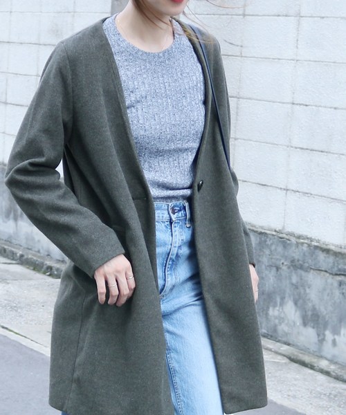 reca（レカ）の「ノーカラーチェスターコート（チェスターコート・レディース・ライトグレー/杢グレー/ブラック/ピンク系その他/キャメル/ネイビー/グレー系その他・M）」の5枚目の写真