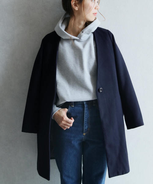 reca（レカ）の「ノーカラーチェスターコート（チェスターコート・レディース・ライトグレー/杢グレー/ブラック/ピンク系その他/キャメル/ネイビー/グレー系その他・M）」の6枚目の写真