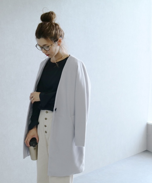 reca（レカ）の「ノーカラーチェスターコート（チェスターコート・レディース・ライトグレー/杢グレー/ブラック/ピンク系その他/キャメル/ネイビー/グレー系その他・M）」の16枚目の写真