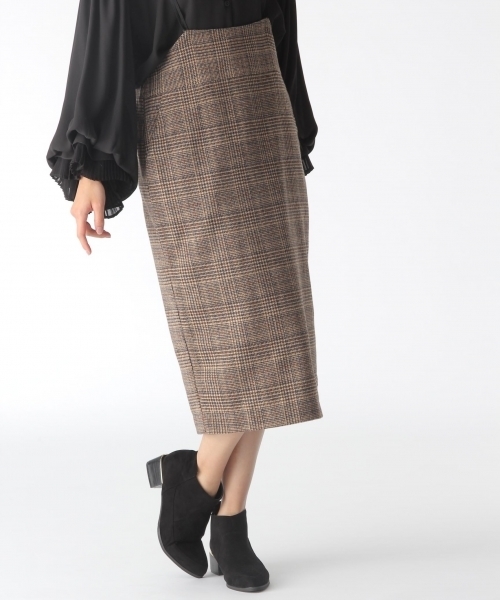 mysty woman(ミスティウーマン)の「【チェック柄/ヘリンボーン】サスペンダー付タイトスカート(スカート・レディース・グレー/ライトブラウン/モカ/マスタード・FREE)」の3枚目の写真