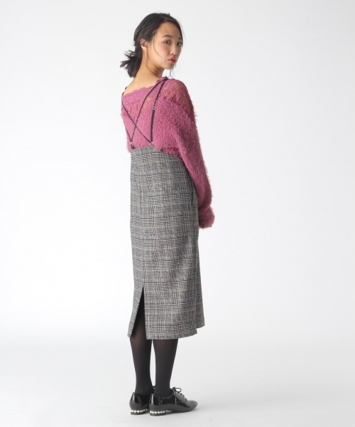 mysty woman(ミスティウーマン)の「【チェック柄/ヘリンボーン】サスペンダー付タイトスカート(スカート・レディース・グレー/ライトブラウン/モカ/マスタード・FREE)」の12枚目の写真