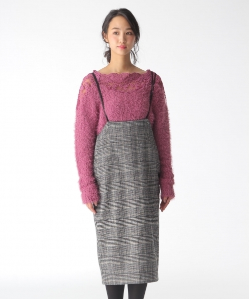 mysty woman(ミスティウーマン)の「【チェック柄/ヘリンボーン】サスペンダー付タイトスカート(スカート・レディース・グレー/ライトブラウン/モカ/マスタード・FREE)」の16枚目の写真