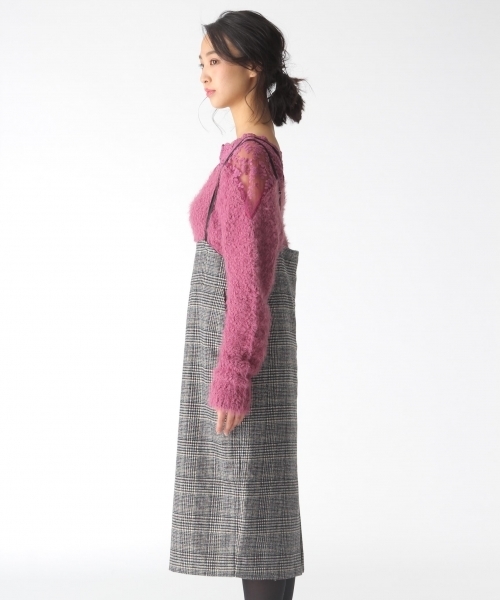 mysty woman(ミスティウーマン)の「【チェック柄/ヘリンボーン】サスペンダー付タイトスカート(スカート・レディース・グレー/ライトブラウン/モカ/マスタード・FREE)」の10枚目の写真