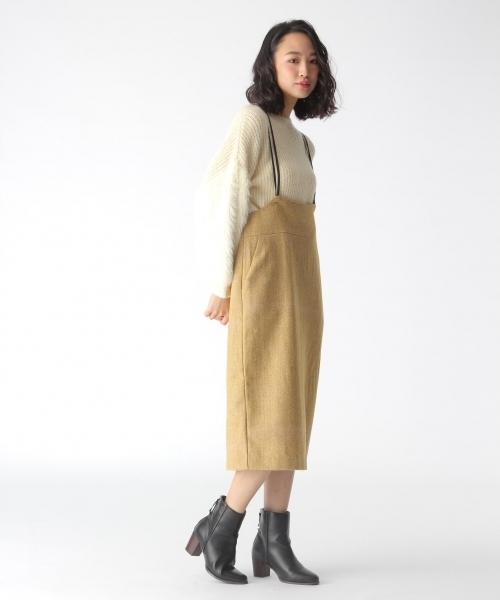 mysty woman(ミスティウーマン)の「【チェック柄/ヘリンボーン】サスペンダー付タイトスカート(スカート・レディース・グレー/ライトブラウン/モカ/マスタード・FREE)」の19枚目の写真