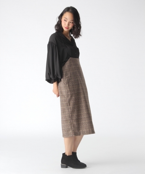 mysty woman(ミスティウーマン)の「【チェック柄/ヘリンボーン】サスペンダー付タイトスカート(スカート・レディース・グレー/ライトブラウン/モカ/マスタード・FREE)」の9枚目の写真