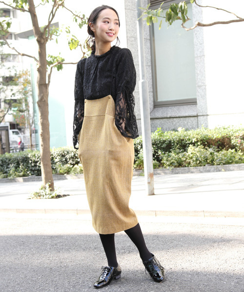 mysty woman(ミスティウーマン)の「【チェック柄/ヘリンボーン】サスペンダー付タイトスカート(スカート・レディース・グレー/ライトブラウン/モカ/マスタード・FREE)」の22枚目の写真