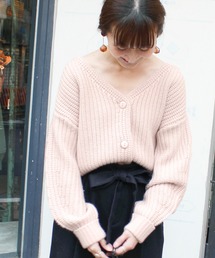 カシミヤ混 畦ショートカーディガン◆