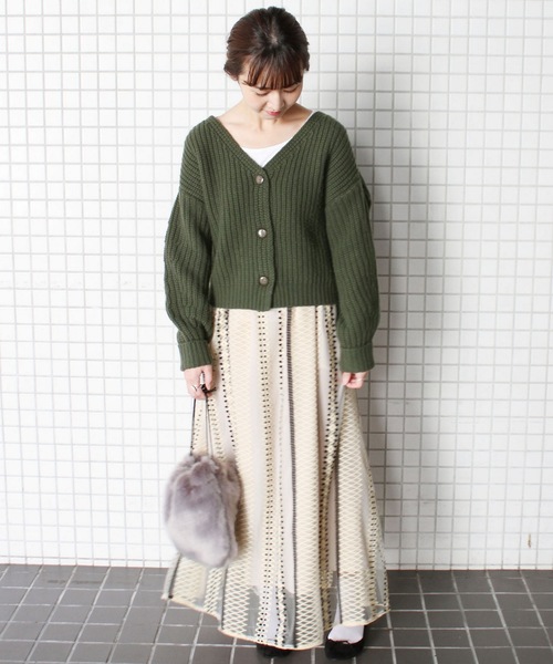 SLOBE IENA（スローブイエナ）の「カシミヤ混 畦ショートカーディガン◆（カーディガン/ボレロ・レディース・ホワイト/カーキ/ピンク・FREE）」の10枚目の写真