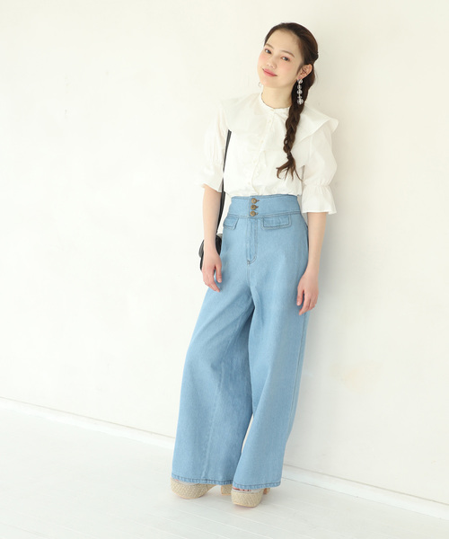 one after another NICE CLAUP(ワンアフターアナザーナイスクラップ)の「フリル2wayブラウス(シャツ/ブラウス・レディース・オフホワイト/ブラック/ラベンダー/チェック・FREE)」の9枚目の写真