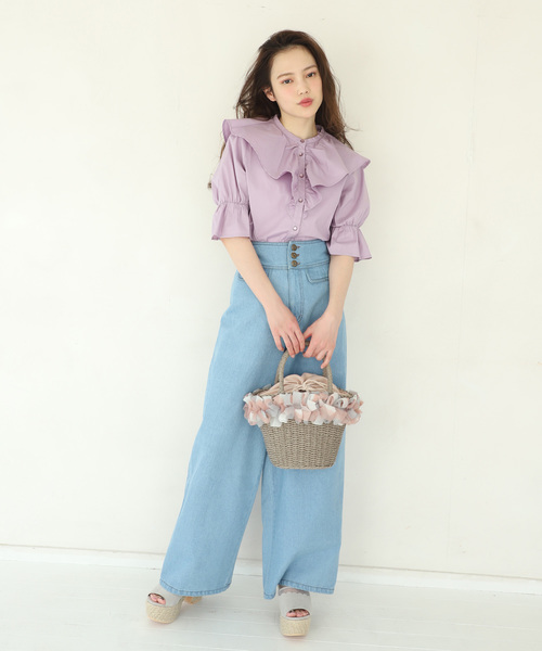 one after another NICE CLAUP(ワンアフターアナザーナイスクラップ)の「フリル2wayブラウス(シャツ/ブラウス・レディース・オフホワイト/ブラック/ラベンダー/チェック・FREE)」の6枚目の写真