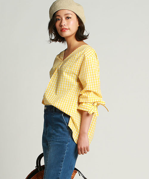 LIPSTAR（リップスター）の「ギンガムチェックボリューム袖ブラウス（シャツ/ブラウス・レディース・オフホワイト/ブラック系その他/パープル系その他/イエロー系その他・M）」の4枚目の写真