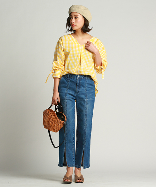 LIPSTAR（リップスター）の「ギンガムチェックボリューム袖ブラウス（シャツ/ブラウス・レディース・オフホワイト/ブラック系その他/パープル系その他/イエロー系その他・M）」の6枚目の写真