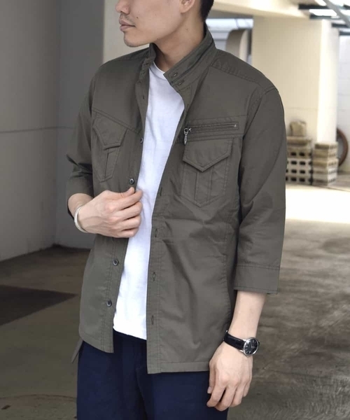 MK MICHEL KLEIN HOMME （エムケーミッシェルクランオム）の「七分ミリタリーシャツ ＜TC / タイプライター＞（ブルゾン・メンズ・ベージュ/ネイビー/カーキ・46/48/51）」の6枚目の写真