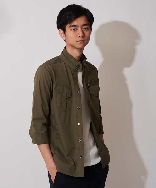 MK MICHEL KLEIN HOMME （エムケーミッシェルクランオム）の「七分ミリタリーシャツ ＜TC / タイプライター＞（ブルゾン・メンズ・ベージュ/ネイビー/カーキ・46/48/51）」の7枚目の写真
