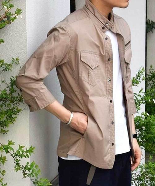 MK MICHEL KLEIN HOMME （エムケーミッシェルクランオム）の「七分ミリタリーシャツ ＜TC / タイプライター＞（ブルゾン・メンズ・ベージュ/ネイビー/カーキ・46/48/51）」の2枚目の写真