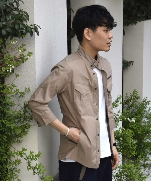 MK MICHEL KLEIN HOMME （エムケーミッシェルクランオム）の「七分ミリタリーシャツ ＜TC / タイプライター＞（ブルゾン・メンズ・ベージュ/ネイビー/カーキ・46/48/51）」の4枚目の写真