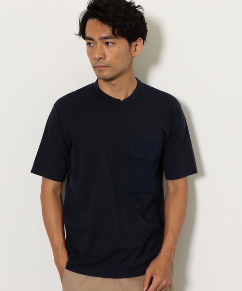 green label relaxing（グリーンレーベルリラクシング）の「CM ポケットコンビ クルーネック Tシャツ 半袖（Tシャツ/カットソー・メンズ・ホワイト/グレー/ネイビー・MEDIUM/SMALL/LARGE）」の3枚目の写真