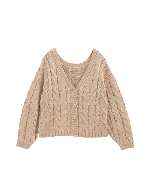 Luz Llena(ラズレナ)の「ケーブル編みボタン付ショートカーデ(カーディガン/ボレロ・レディース・チャコールグレー/ベージュ/パープル/アイボリー・MEDIUM)」の3枚目の写真