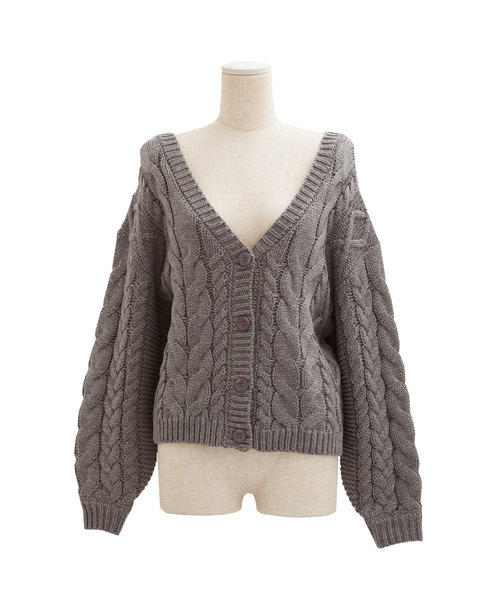 Luz Llena(ラズレナ)の「ケーブル編みボタン付ショートカーデ(カーディガン/ボレロ・レディース・チャコールグレー/ベージュ/パープル/アイボリー・MEDIUM)」の10枚目の写真