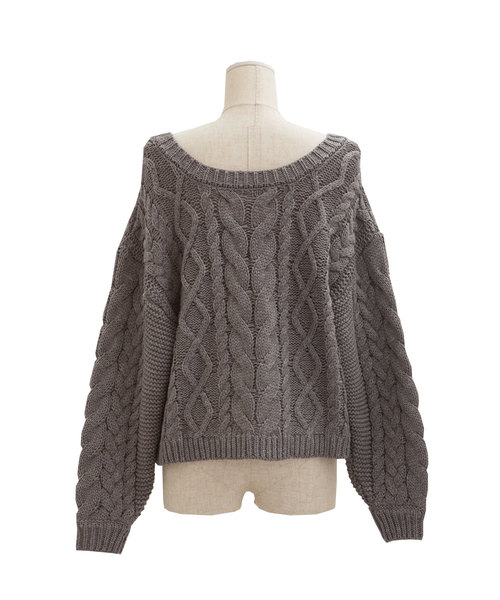 Luz Llena(ラズレナ)の「ケーブル編みボタン付ショートカーデ(カーディガン/ボレロ・レディース・チャコールグレー/ベージュ/パープル/アイボリー・MEDIUM)」の9枚目の写真